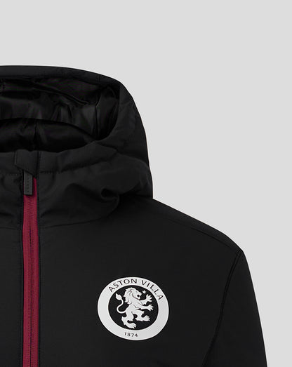 Black jacket with Aston Villa crest on the chest and a pink zipper