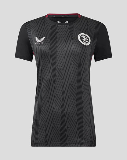Front view of black Aston Villa training shirt with geometric pattern and club crest on the chest
