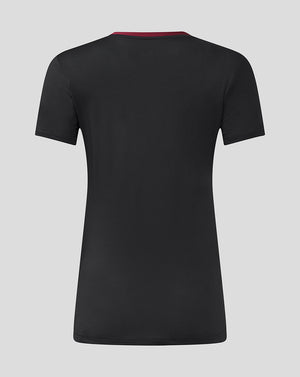 Back view of black Aston Villa training shirt with subtle texture and a red collar trim