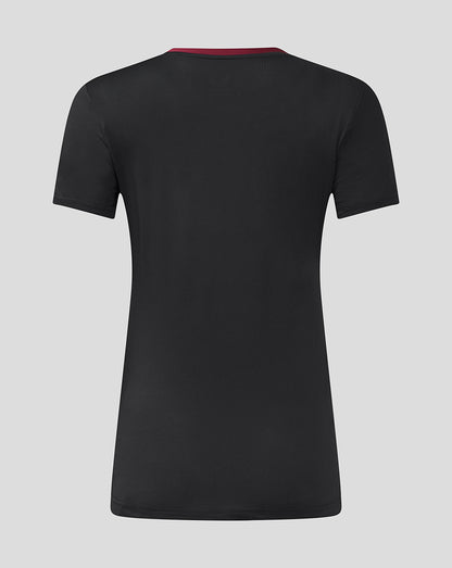 Back view of black Aston Villa training shirt with subtle texture and a red collar trim