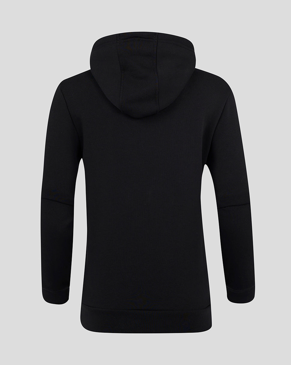 Back view of black Caviar Castore womens cotton leisure hoodie with hood