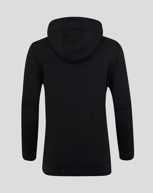 Back view of black Caviar Castore womens cotton leisure hoodie with hood