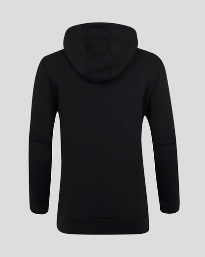 Back view of black Caviar Castore womens cotton leisure hoodie with hood