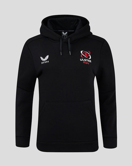 Black Ulster Rugby women's hoodie with Castore logo and Ulster crest on the chest