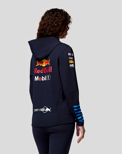 Back view of navy Night Sky Teamline Hoodie with large Red Bull logo and sponsor graphics.
