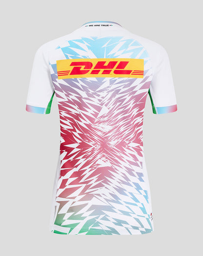 Back view of Harlequins Away Pro Shirt featuring bold DHL sponsor logo across the back.