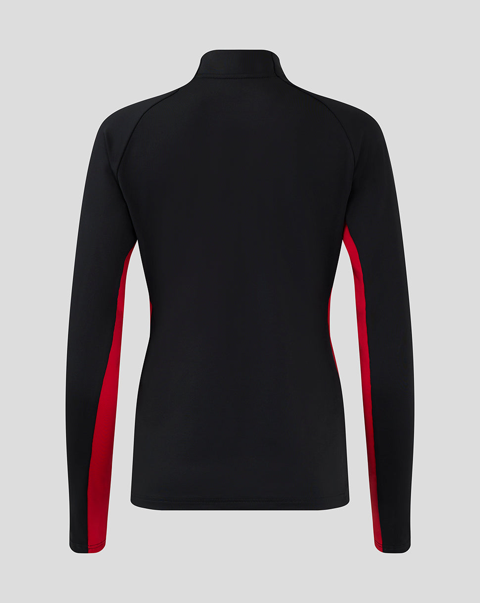 Back view of black Saracens 24/25 matchday 1/4 zip top with red side panels