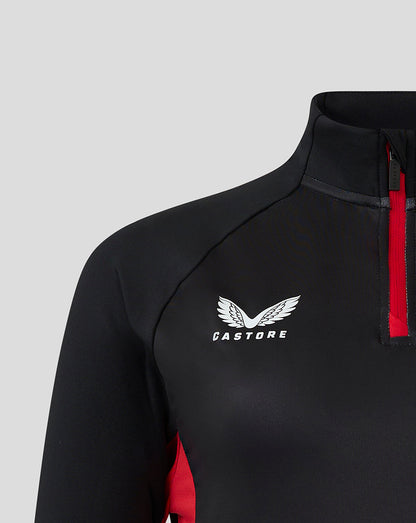 Close-up of black and red 24/25 Matchday quarter zip with a red zipper and Castore logo on the chest.