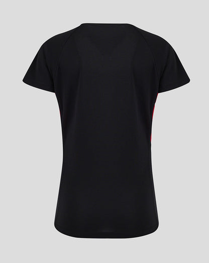Back view of a black Saracens women's 24/25 matchday tee showing mesh fabric and slim fit