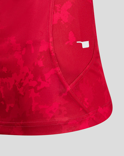 Scarlets sleeve shows blue LG Lloyd & Gravell sponsor logo on red fabric