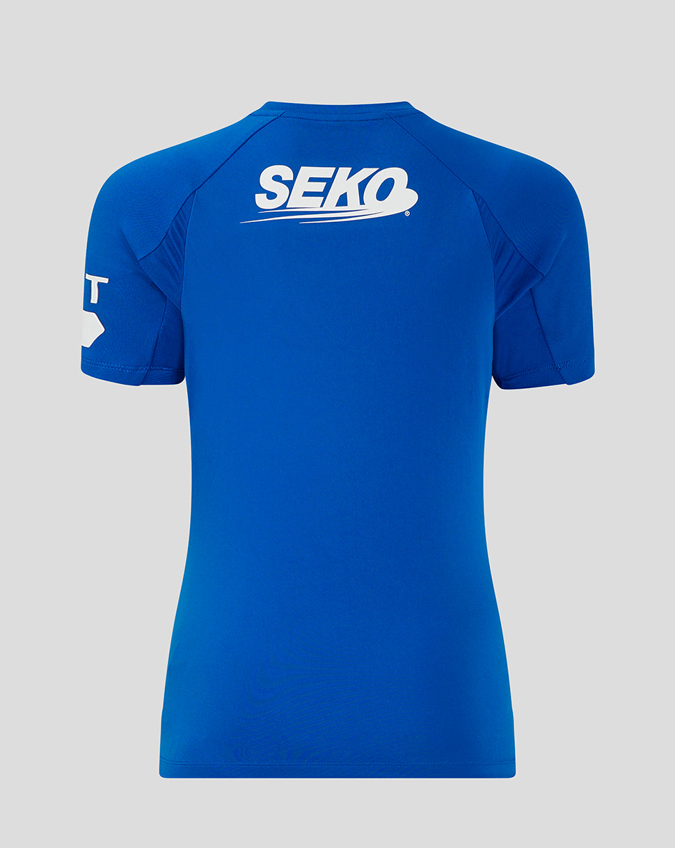 Back view of blue Rangers home shirt with SEKO sponsor logo across the upper back.
