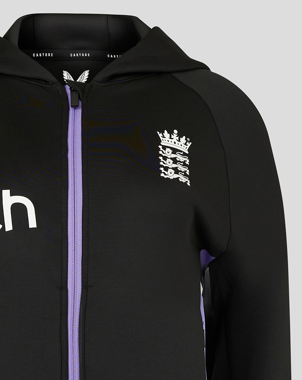 England Women's black full zip training hoodie with purple zipper and ECB crest on the left chest