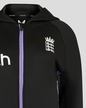 England Women's black full zip training hoodie with purple zipper and ECB crest on the left chest