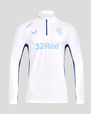 White Rangers women's Pro Players 1/4 Zip training top with a light blue crest on the chest and 32Red across the front.