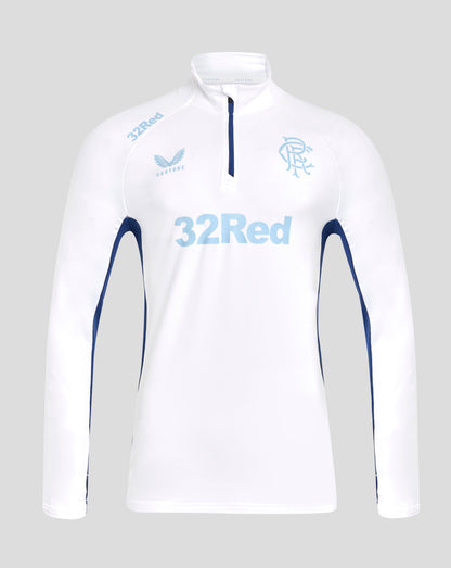 White Rangers women's Pro Players 1/4 Zip training top with a light blue crest on the chest and 32Red across the front.