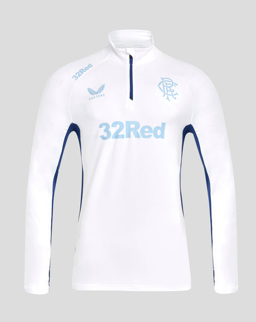 White Rangers women's Pro Players 1/4 Zip training top with a light blue crest on the chest and 32Red across the front.