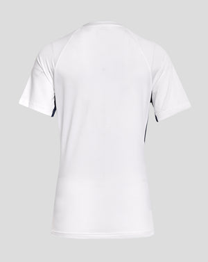 Back view of white mesh Rangers training short sleeve tee on a gray background