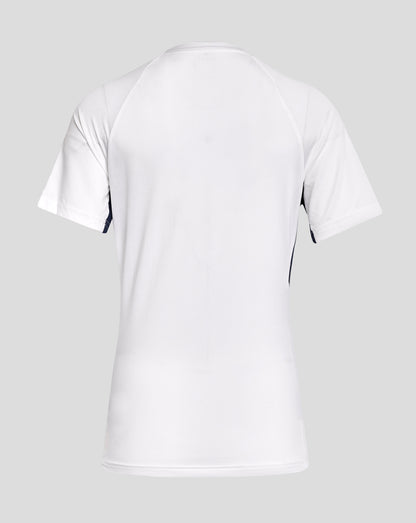 Back view of white mesh Rangers training short sleeve tee on a gray background
