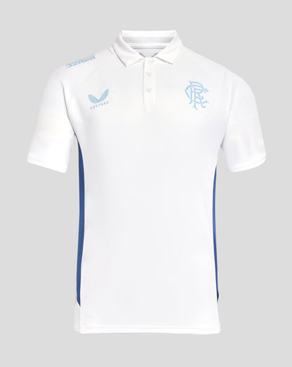 White Rangers 24/25 womens pro players presentation polo with light blue crest on chest and Castore logo
