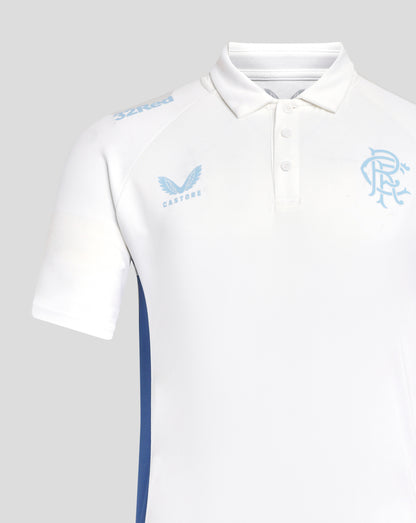 White Rangers 24/25 women's pro players presentation polo with light blue Castore wing logo on the chest and the club crest on the front