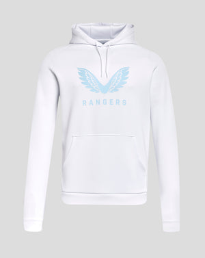 White Rangers 24/25 Womens Pro Players Scuba Lock Up Logo Hoody with light blue wing logo on the chest.