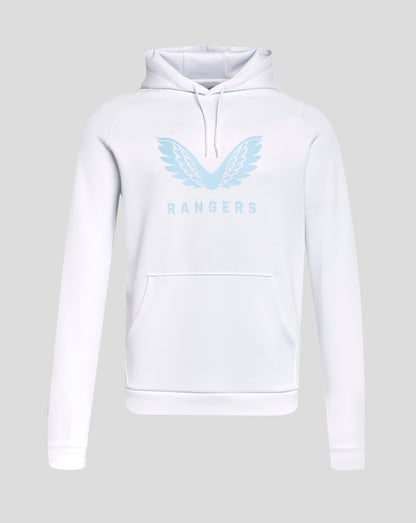 White Rangers 24/25 Womens Pro Players Scuba Lock Up Logo Hoody with light blue wing logo on the chest.
