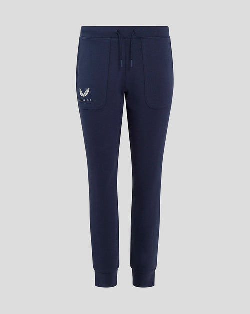 Navy Rangers Womens travel pant front view with external drawstrings and side seam zipped pockets