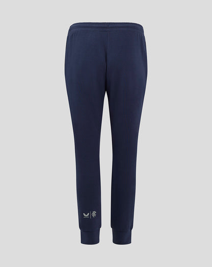 Back view of navy Rangers Women Travel Pant with elastic waistband and ribbed cuffs
