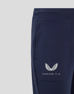 Navy Rangers Womens travel pant close up with pocket featuring white wings logo and Rangers FC text