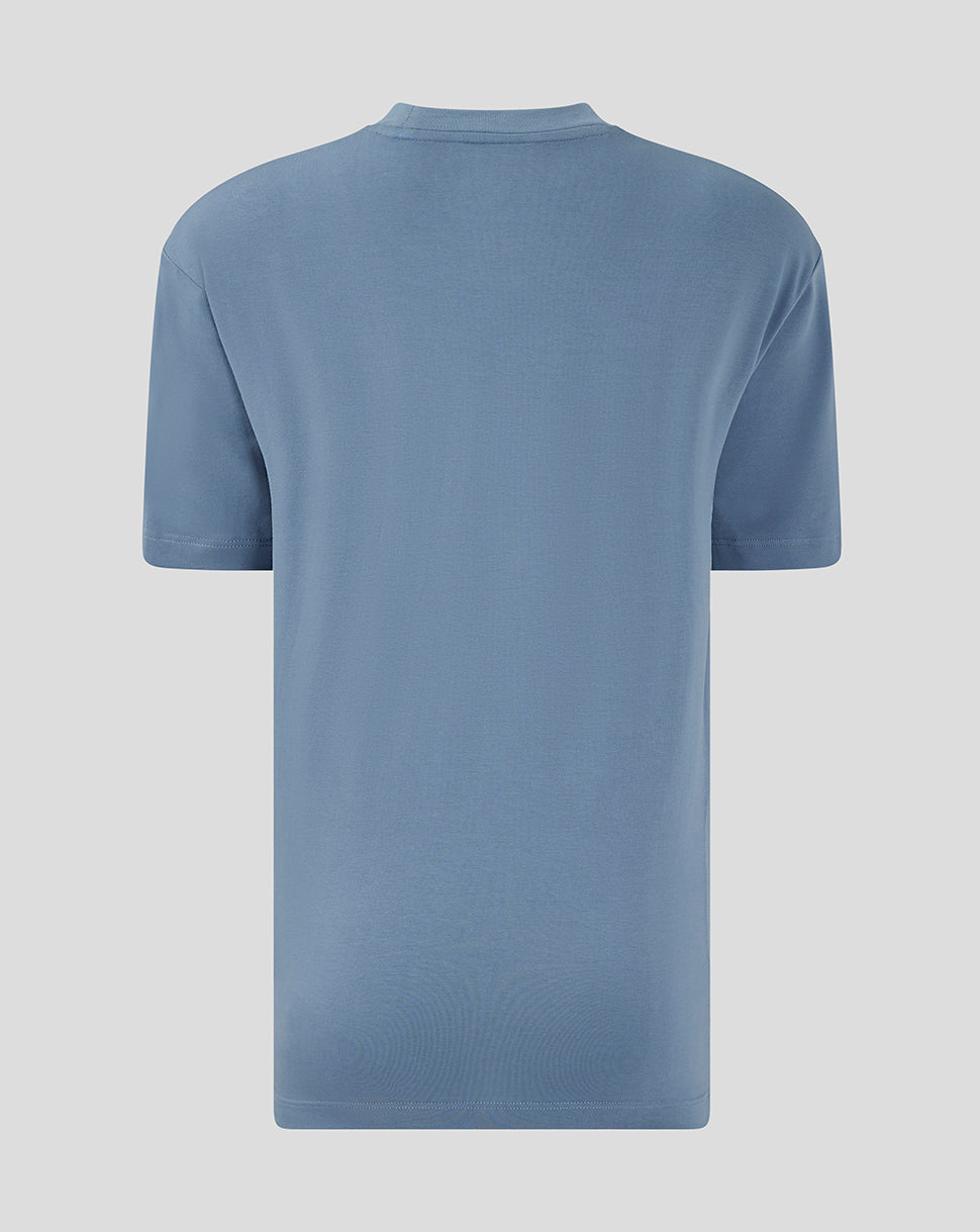 Back view of light blue Rangers Women Travel Short Sleeve T Shirt with relaxed oversized fit.