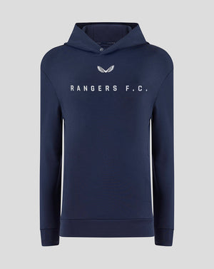 Navy Rangers F C travel hoody with centered white logo and wing emblem