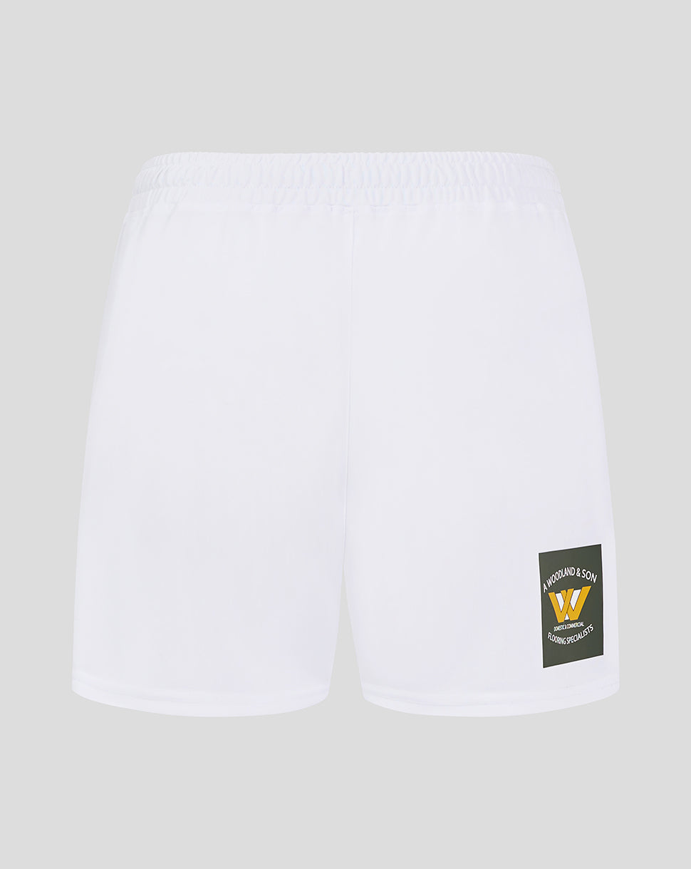 Back view of white Mansfield Away Shorts showing a rectangular patch on the lower right leg