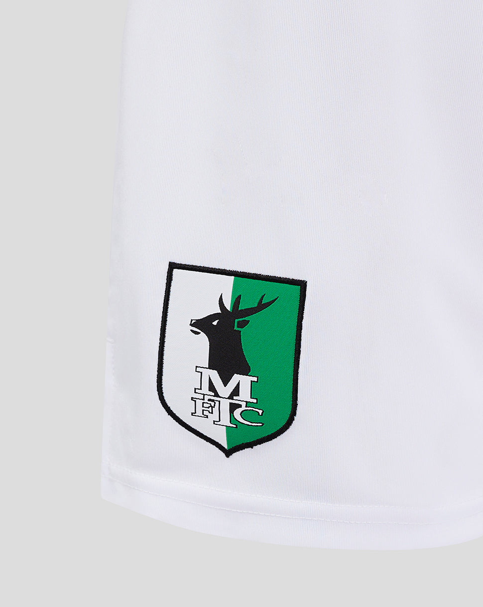 Close-up of the two-tone shield crest on Mansfield Away Shorts