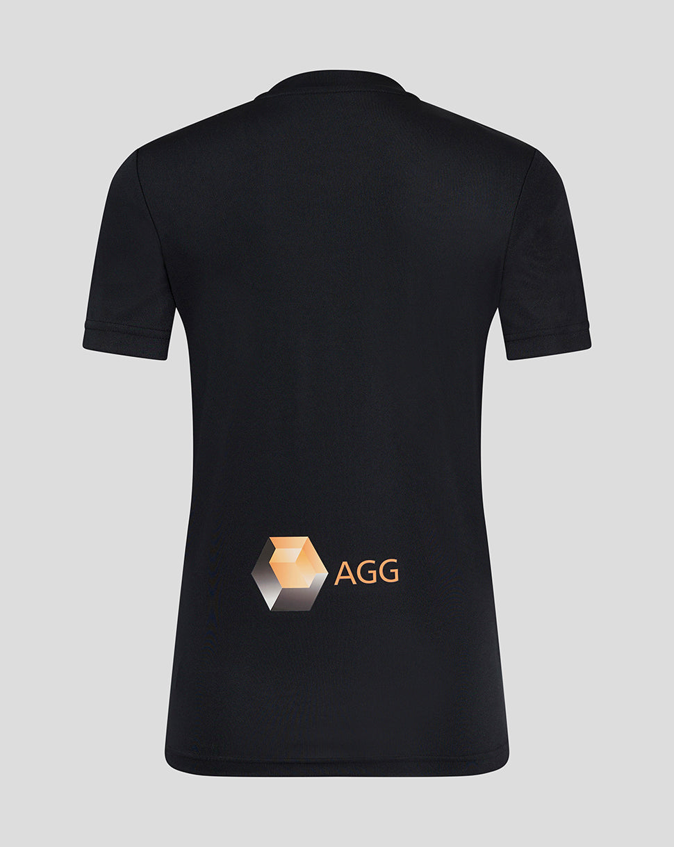 Back view of Mansfield Women's 24/25 Third Shirt in black with AGG logo on the lower back.