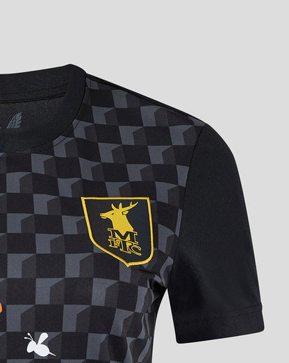 Mansfield Women's Third Shirt front with black grey geometric check pattern and a yellow crest.