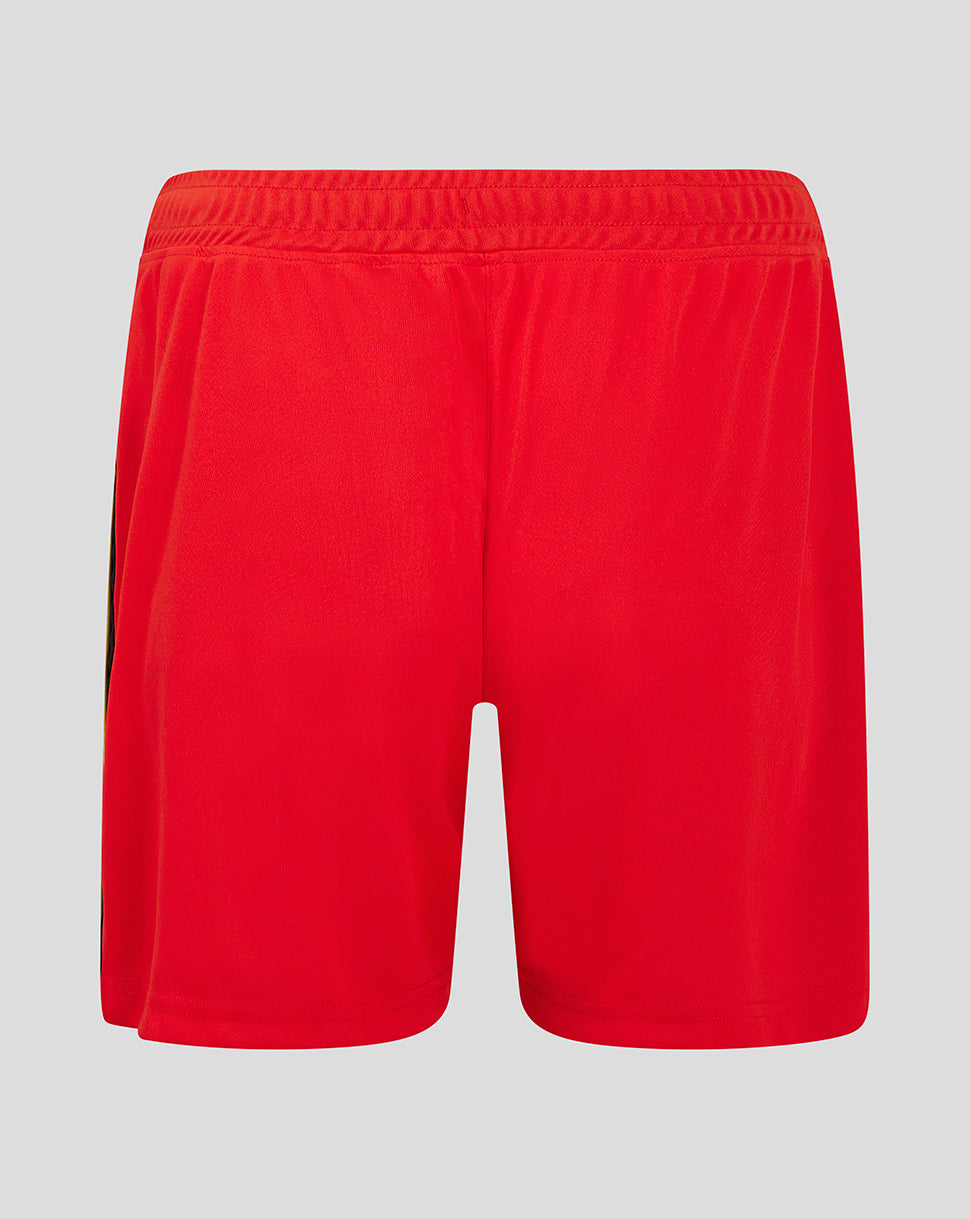 Back view of Mk Dons Women's 24/25 Away Short in red with elastic waistband