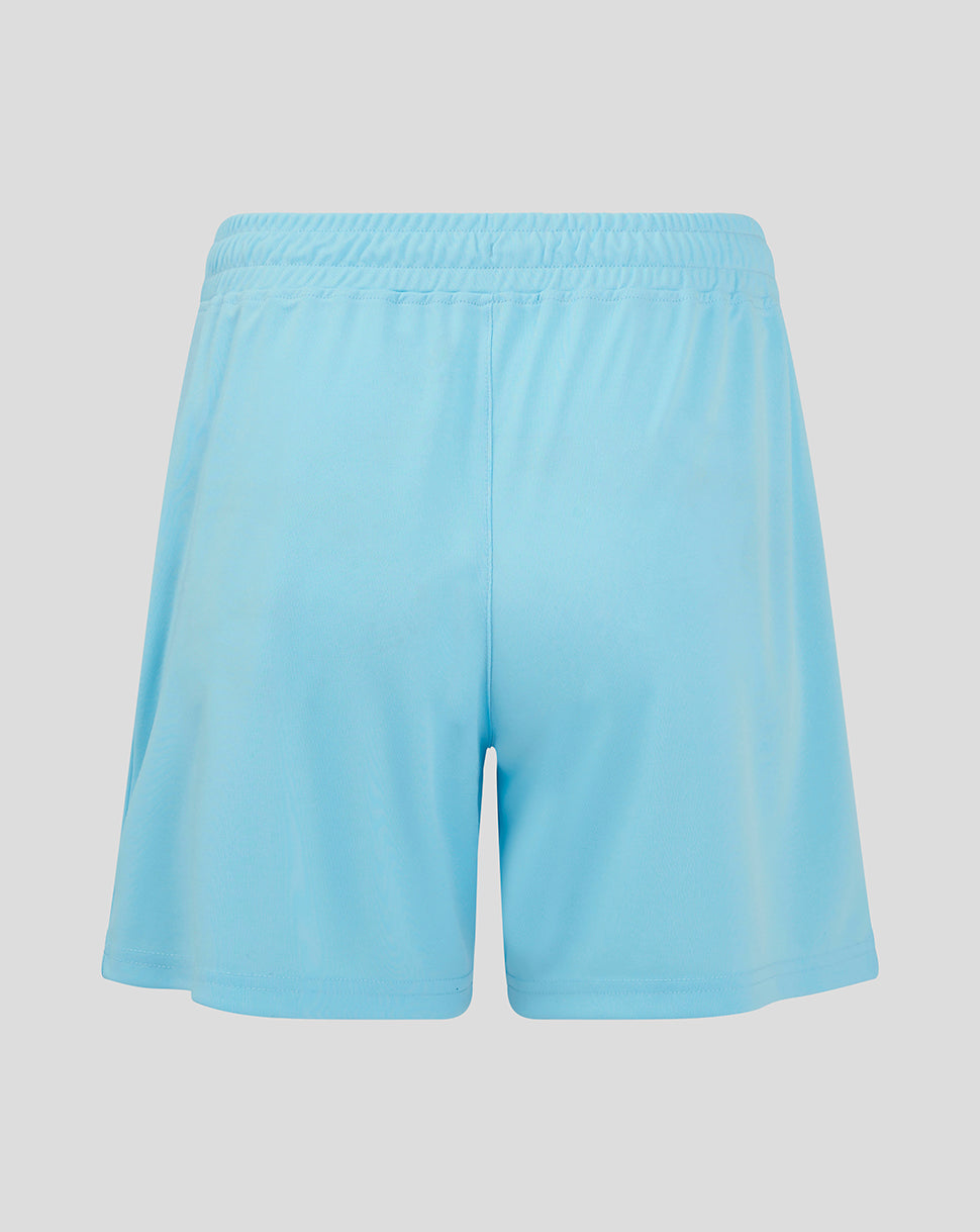 Back view of light blue Mk Dons Women's 24/25 Third Goalkeeper Shorts