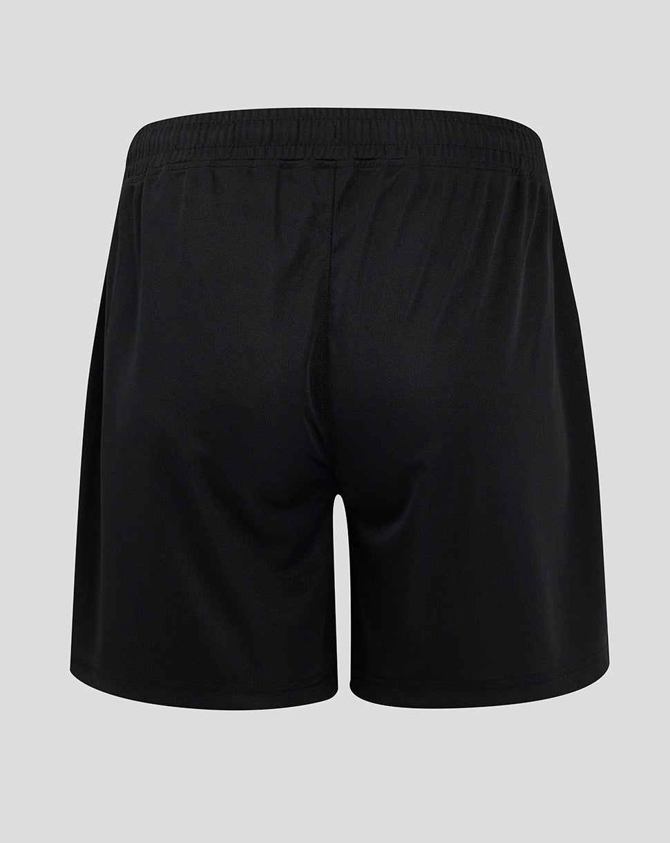 Back view of black Preston North End third shorts with elastic waistband.