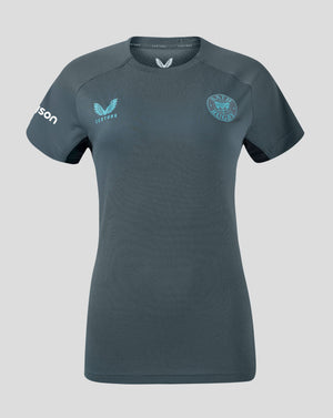 Front view of Bath Rugby Women's Pro Players Training T Shirt with left chest crest and right chest Castore branding.
