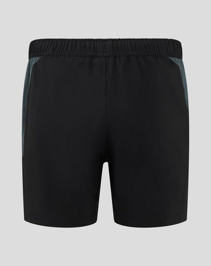 Back view of Bath Rugby training shorts showing a silicone grip waistband and teal side panels