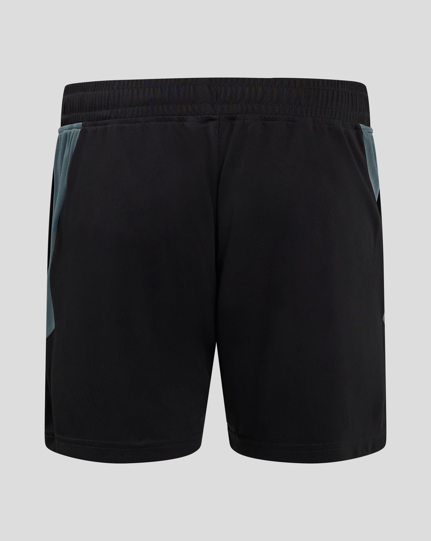 Back view of Bath Rugby Women's Pro Players Gym Shorts in black with teal side panels; crest on right thigh and Castore branding on left.