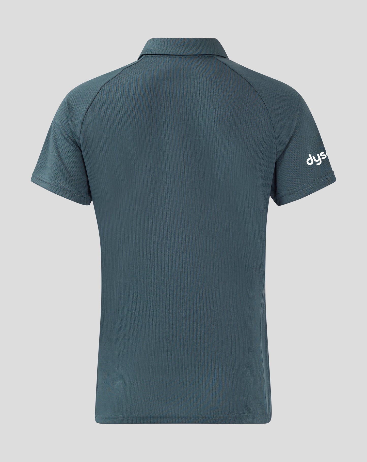 Back view of teal Bath Rugby polo with a visible sleeve logo on the right sleeve.