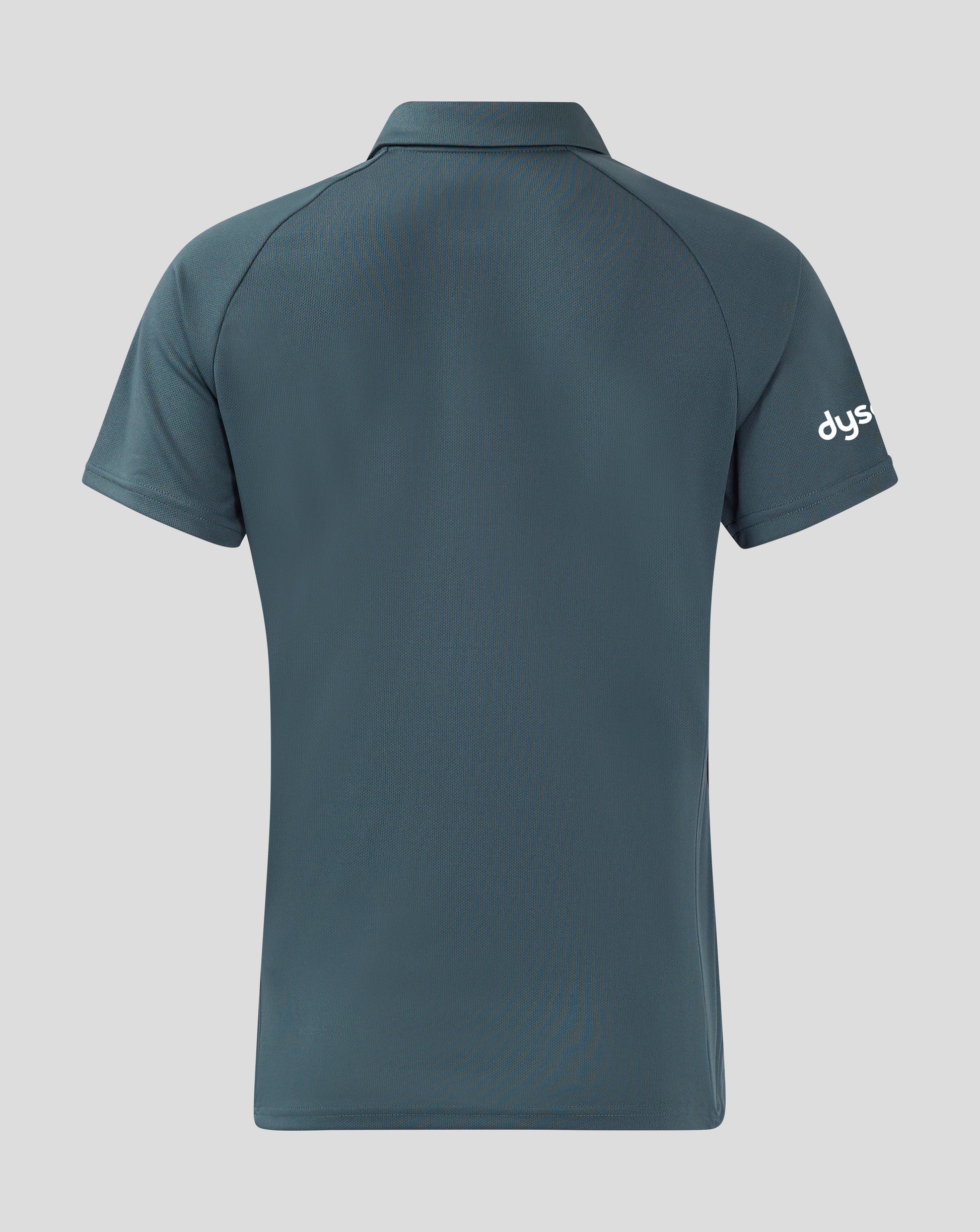 Back view of teal Bath Rugby polo with a visible sleeve logo on the right sleeve.