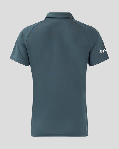 Back view of teal Bath Rugby polo with a visible sleeve logo on the right sleeve.
