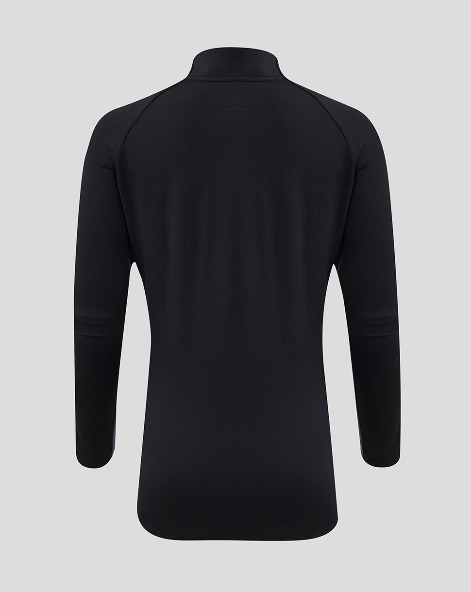 Back view of black Saracens training top with long sleeves