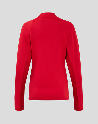 Back view of red Saracens training mid layer top showing smooth silhouette