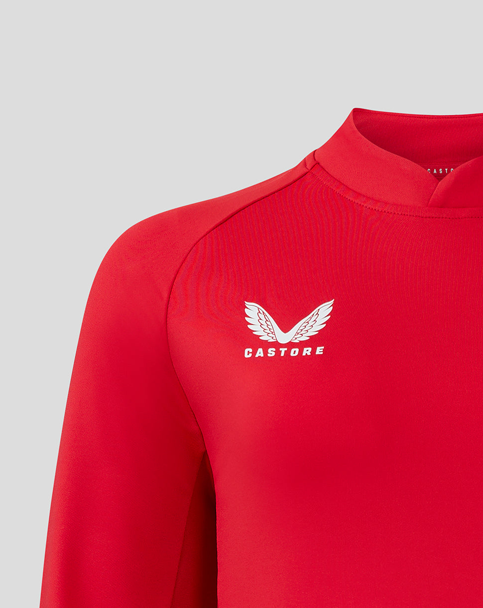 Red Saracens training mid layer with white Castore logo on the chest
