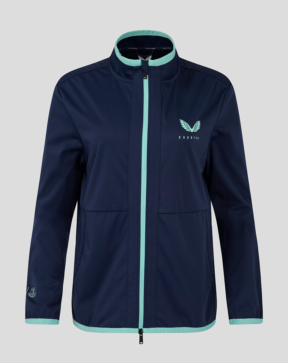 Navy Everton travel jacket with mint turquoise trim and wing logo on chest