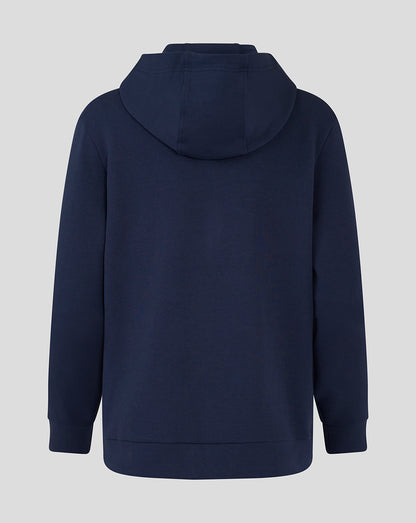 Back view of navy Everton 24/25 women's hooded travel jacket with a roomy hood