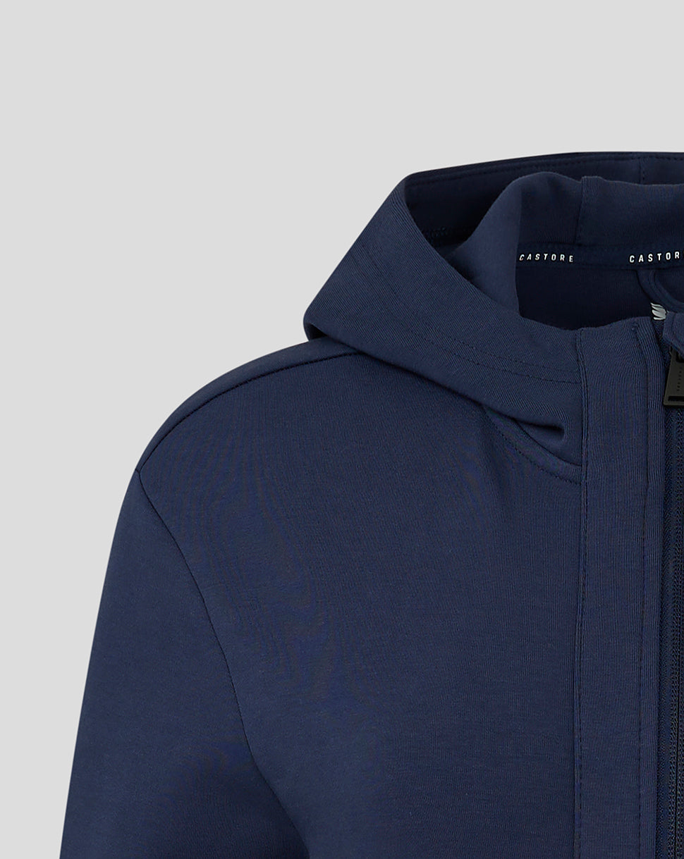 Navy Everton 24/25 women's hooded travel jacket close up of collar and hood.